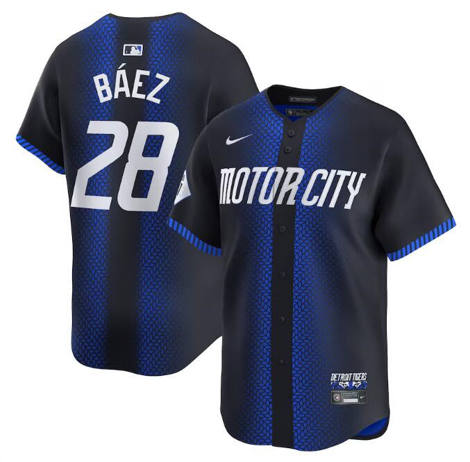Men's Detroit Tigers #28 Javier Báez 2024 Navy City Connect Cool Base Stitched Limited Jersey
